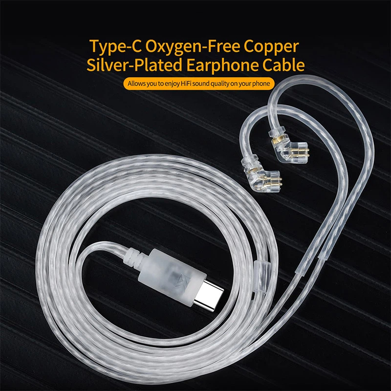 Usb C Earphone - Kabel do słuchawek KZ OFC posrebrzany,