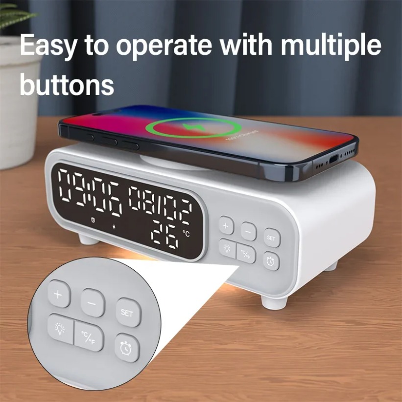 Usb C Earphone - Ładowarka Bezprzewodowa 15W Budzik LED Lampka